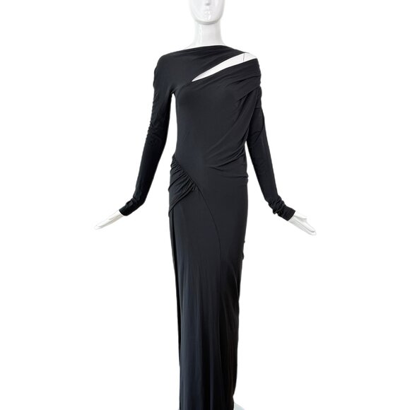 DONNA KARAN black long sleeve maxi dress evening gown ruched cut out - Picture 4 of 8